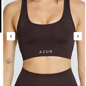 Brown Seamless Sports Bra with Racerback and Supportive Band and leggings.